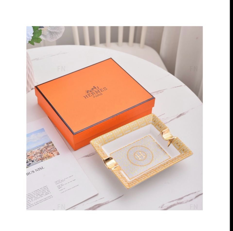Hermes ashtray trinket tray white and gold